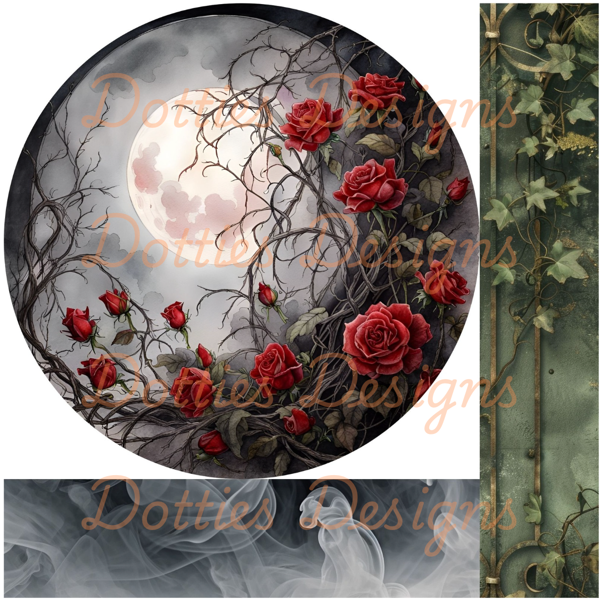 10"x 10" Red Rose Moon Mixed Media Circle