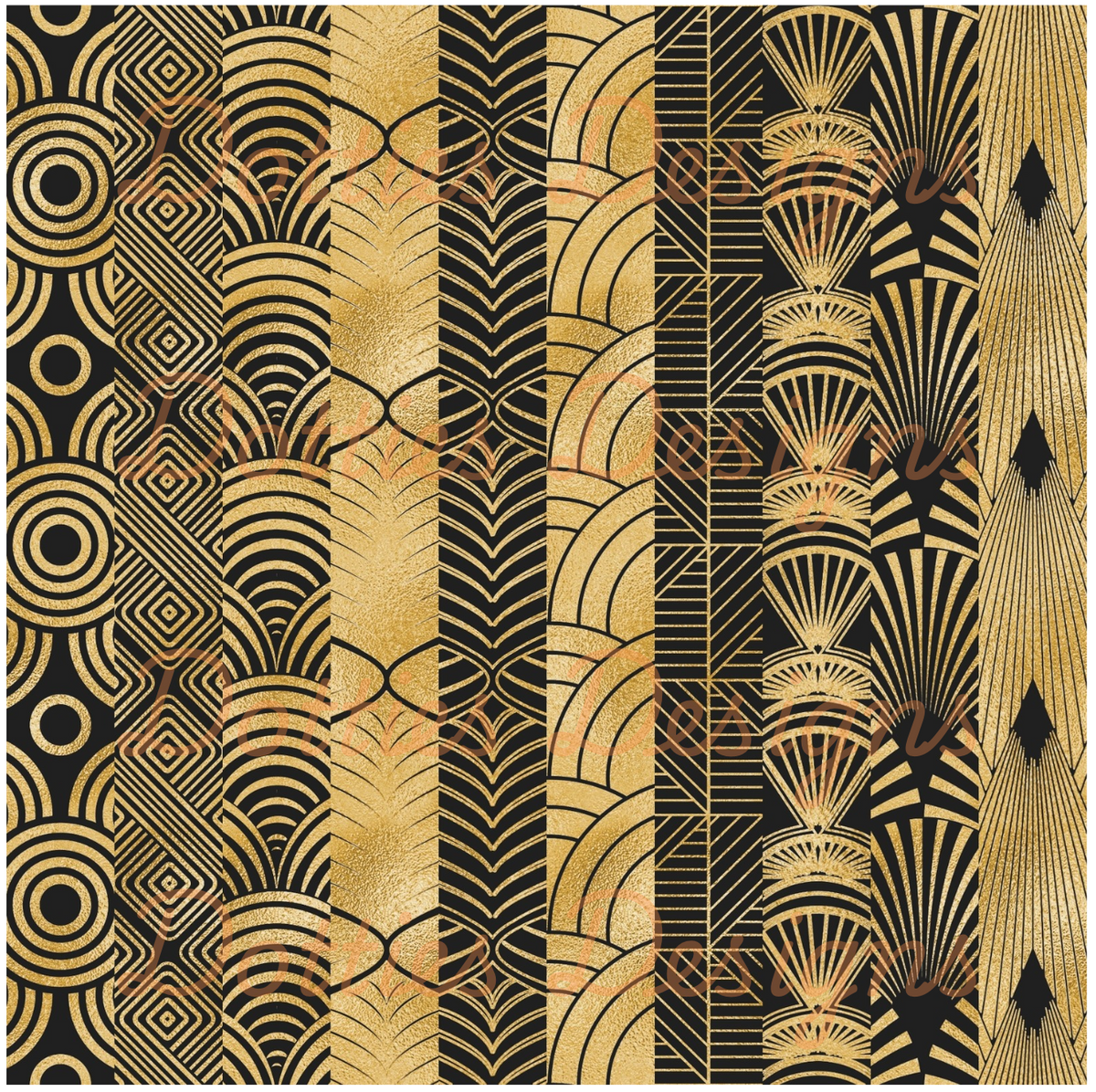 Art Deco Black & Gold/Stripe Vinyl