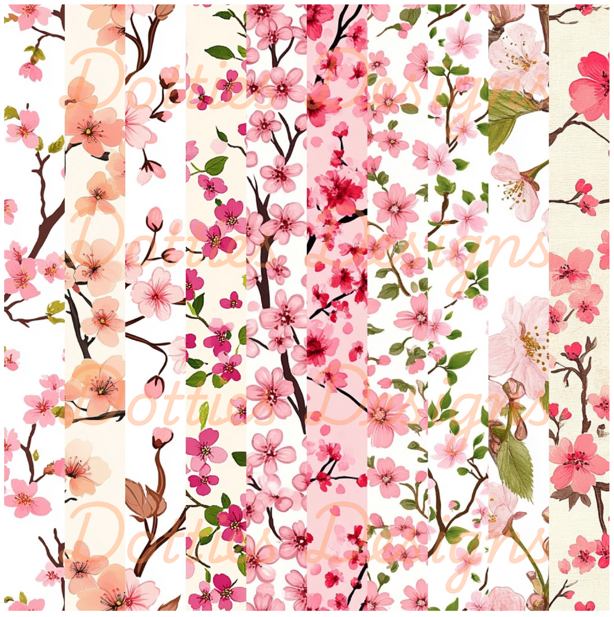 Pink Cherry Blossom/Stripe Vinyl