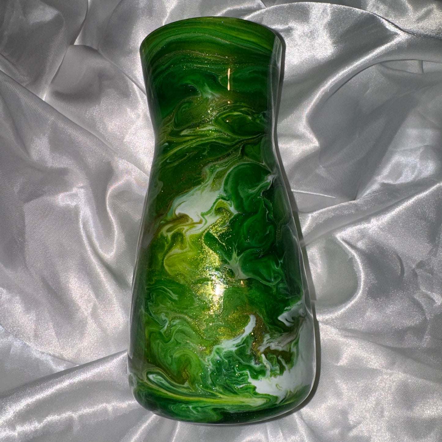 RTS Small Vase - Green/Gold/White Swirl