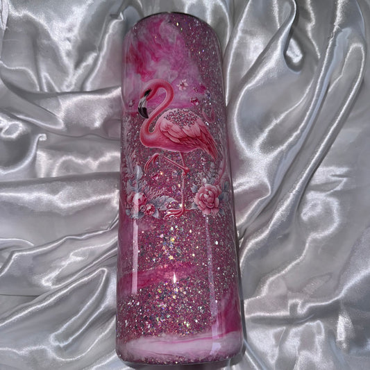 Pink Glitter/Flamingo Decal 30oz Stainless Steel Skinny Tumbler