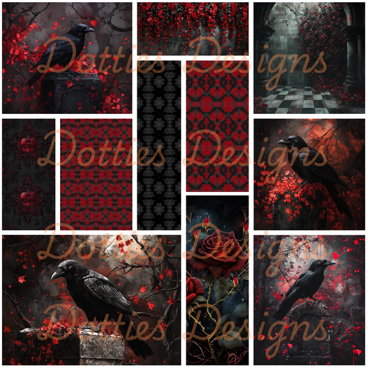 Red Gothic Raven & Roses/Element Sheet