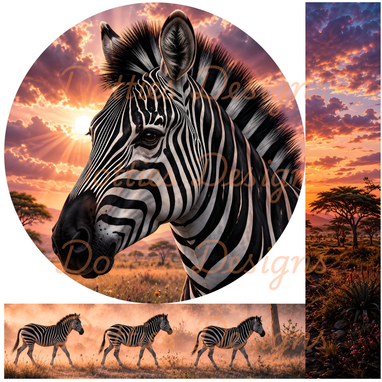 10"x 10" Sunset Zebra Mixed Media Circle