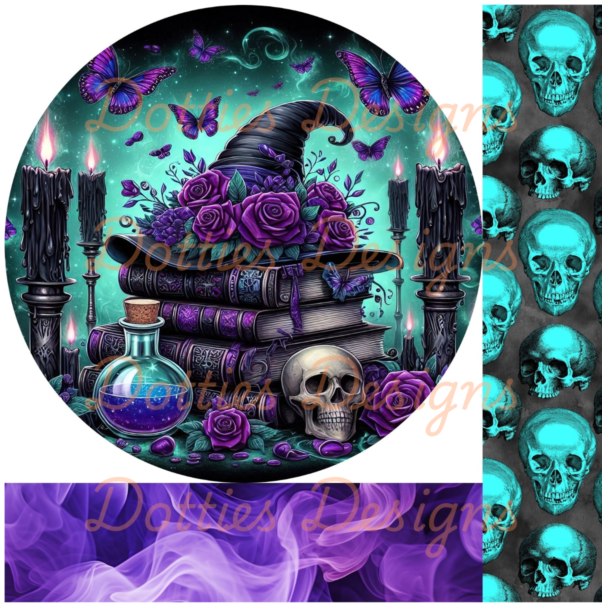 10"x 10" Purple & Teal Witchy Gothic Mixed Media Circle