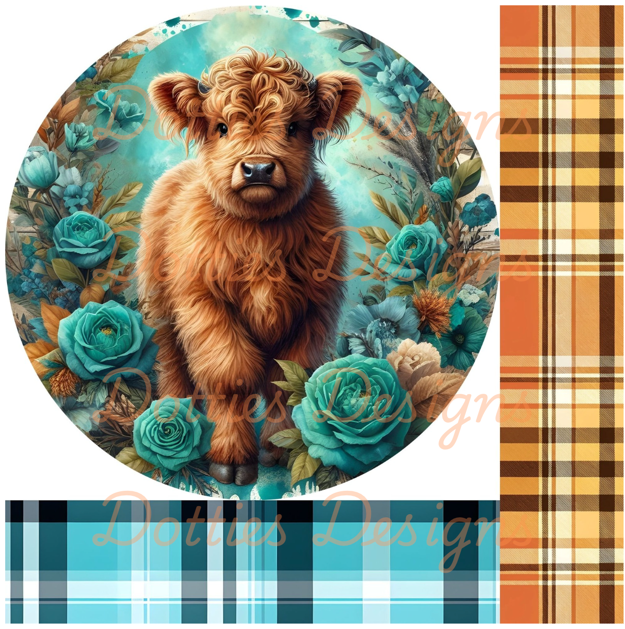 10"x 10" Highland Cow Mixed Media Circle