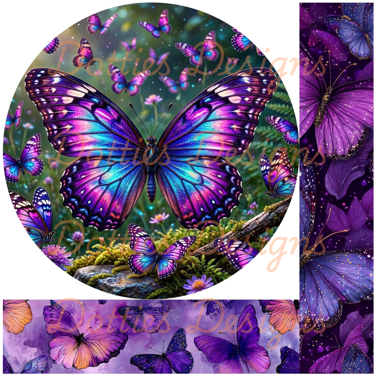 10"x 10" Purple Butterfly Mixed Media Circle