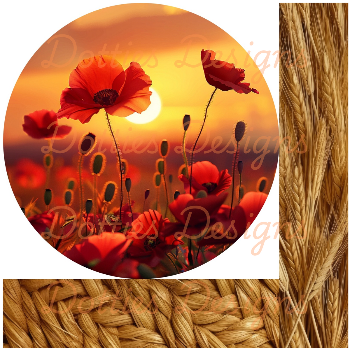 10"x 10" Field Poppy Mixed Media Circle