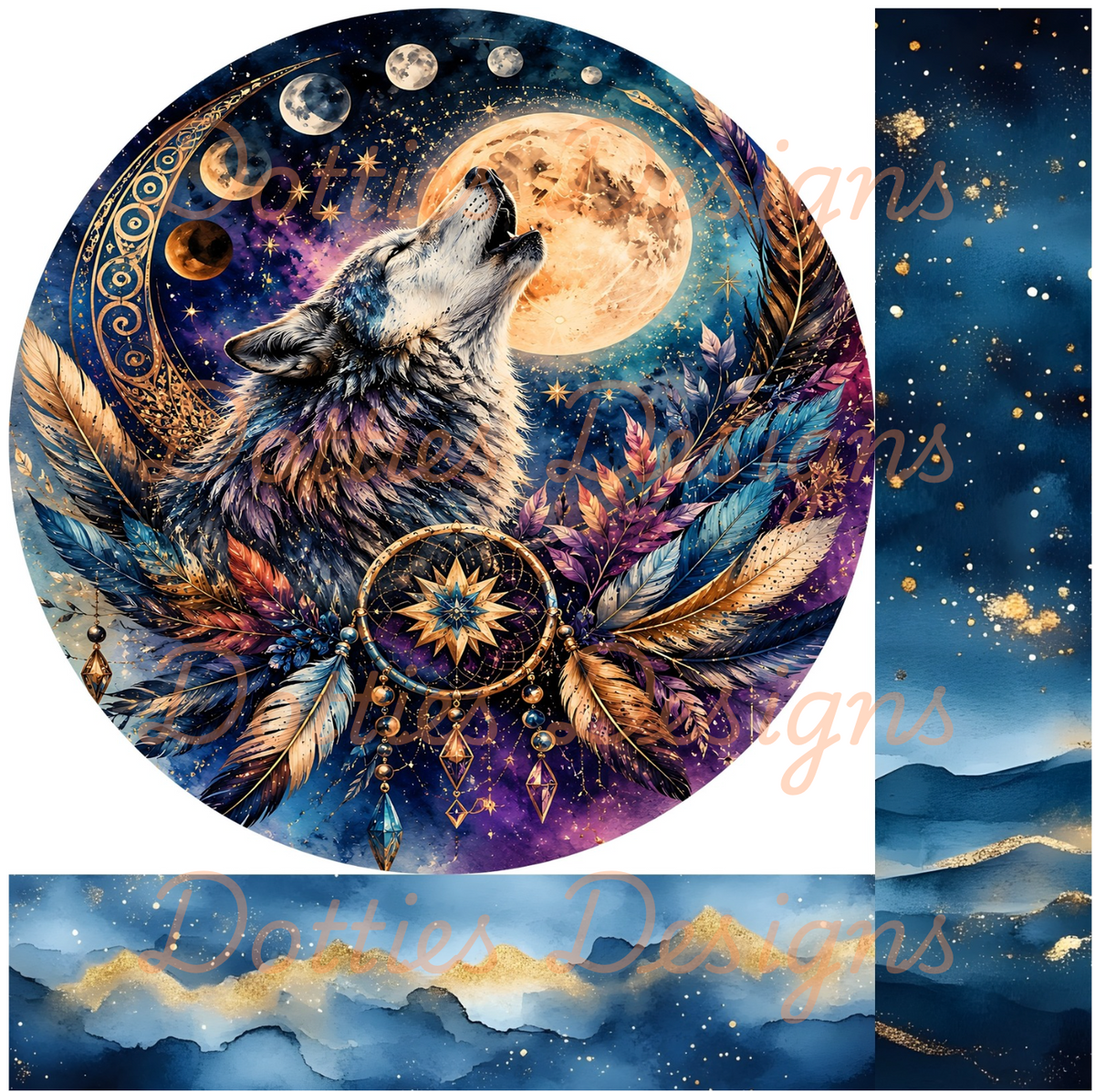 10"x 10" Wolf Dreamcatcher Mixed Media Circle