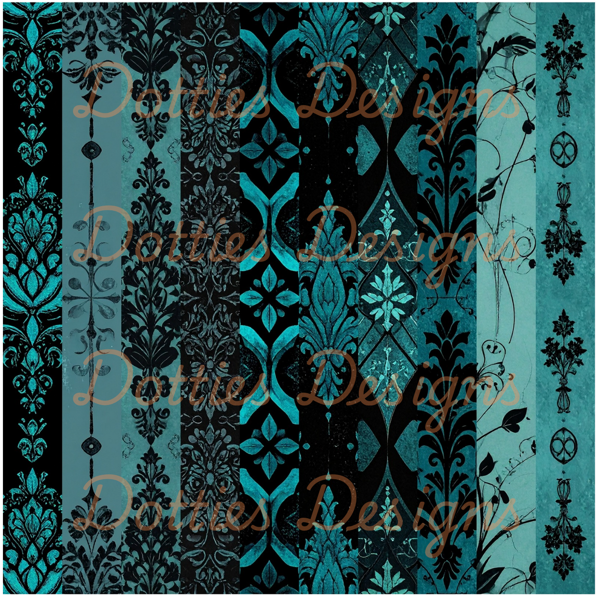 Teal & Black Damask/Stripe Vinyl