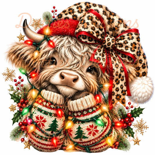 Christmas Highland Cow - DTF (Only)