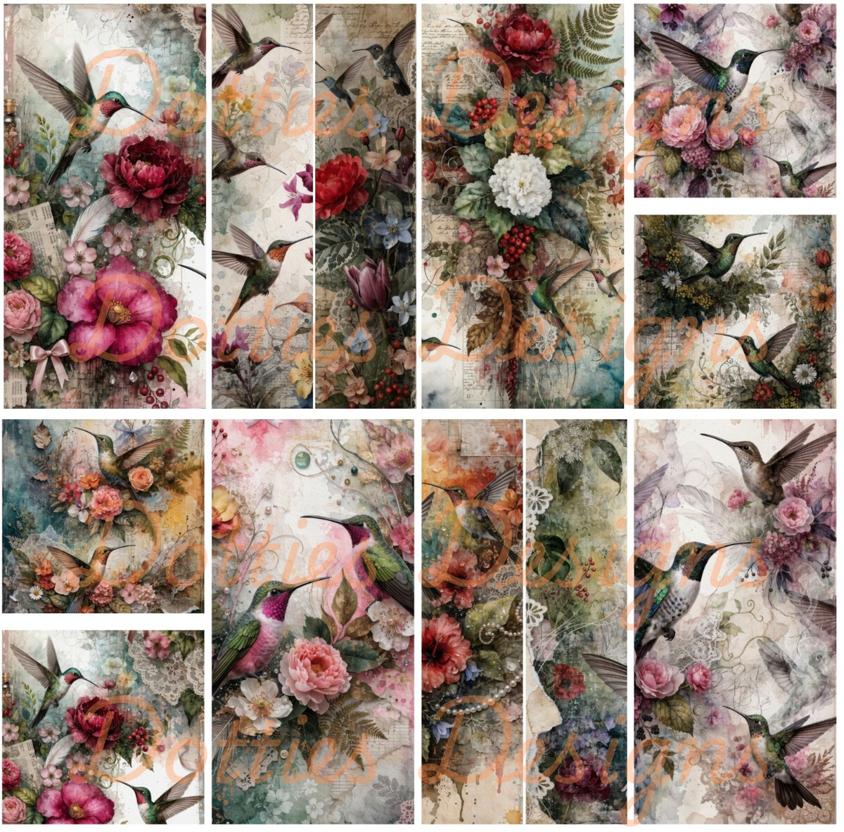 Botanical Hummingbird -Mixed Media Vinyl