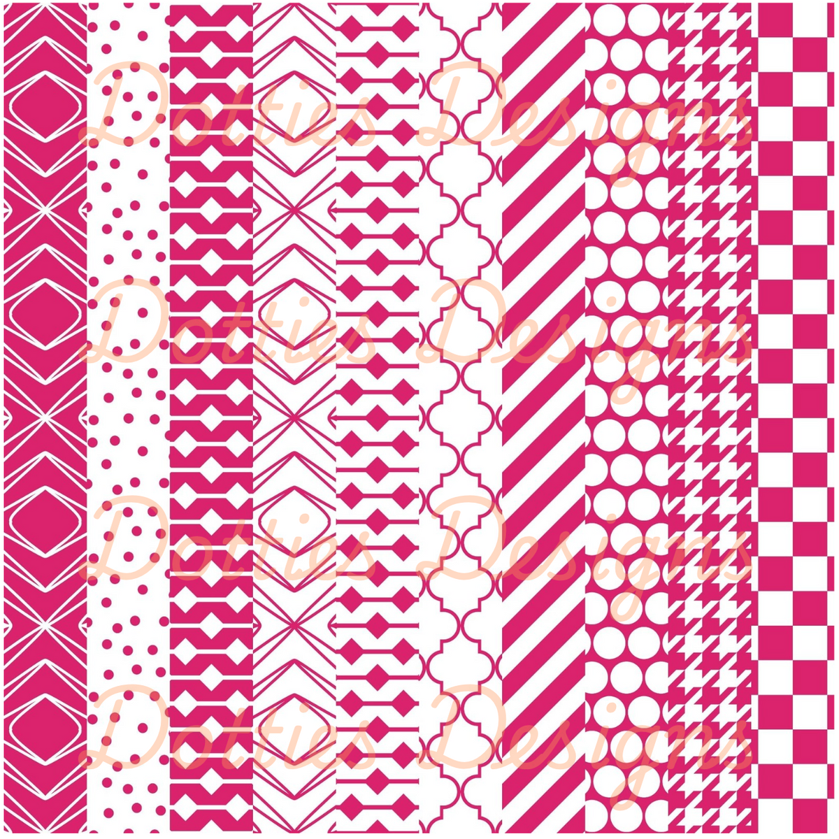 Bright Pink & White Washi/Stripe Vinyl