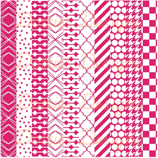 Bright Pink & White Washi/Stripe Vinyl
