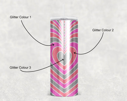 Stainless Steel Skinny Glitter Retro Heart Epoxy Tumbler