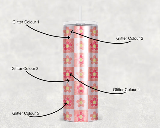 20oz Stainless Steel Skinny Glitter Flower Power Epoxy Tumbler